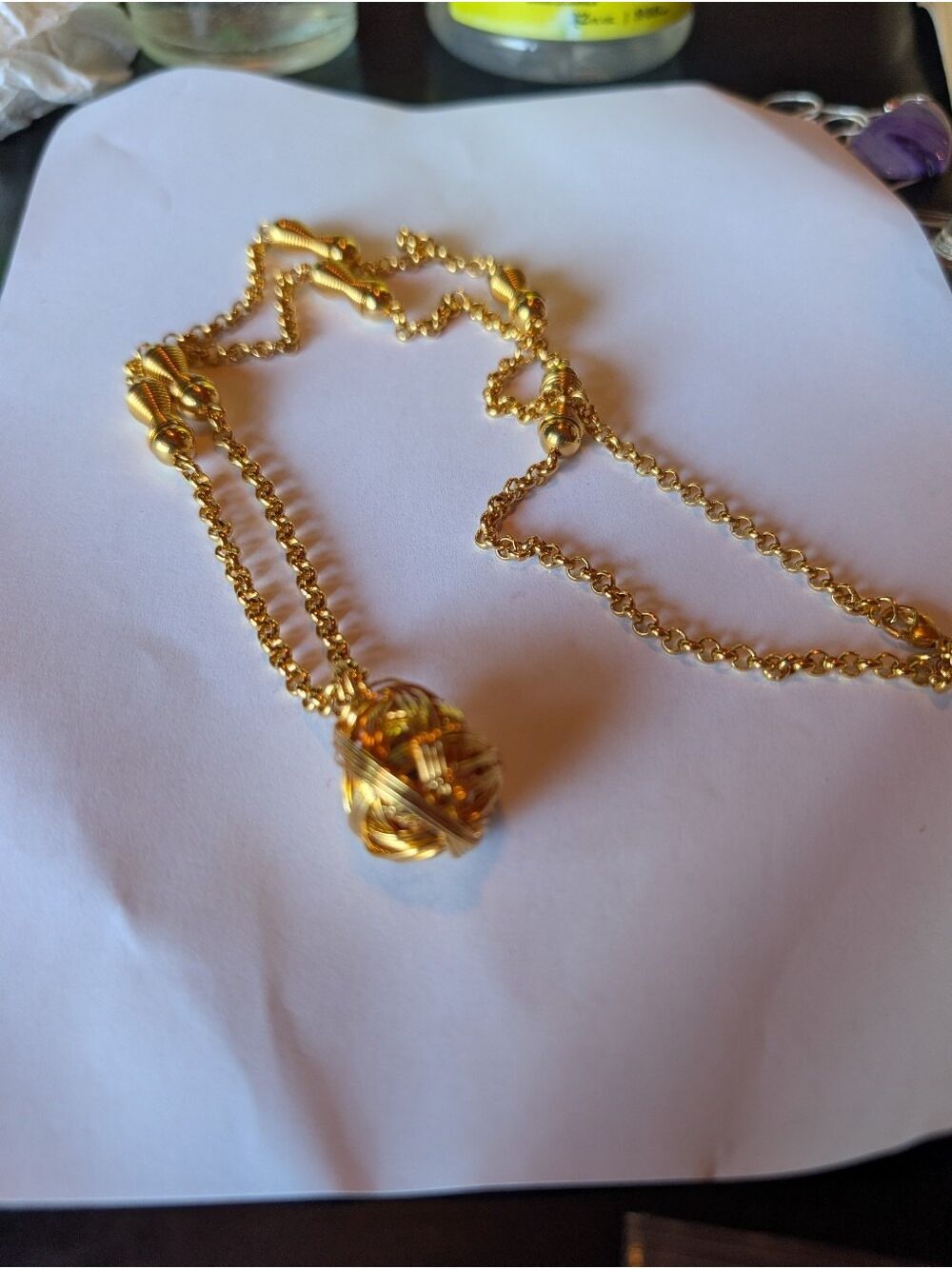 Monet Gold Woven Orb Pendant Necklace - Picture 2 of 6